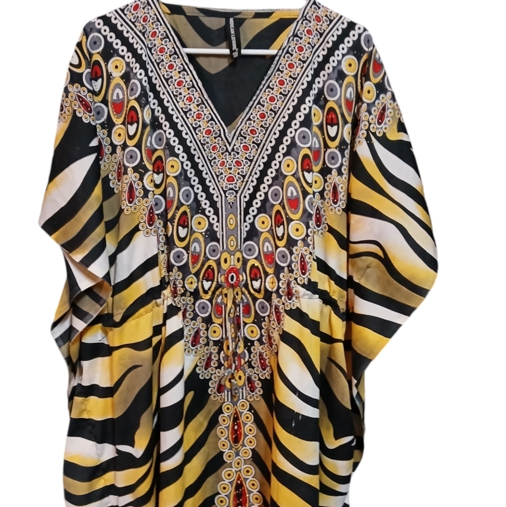 #0317 Womens American Leisure Craftan Maxi Stripe Dress Free Size